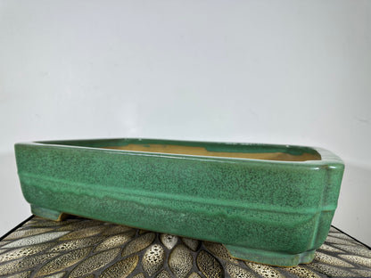 Preowned Japanese Tokoname Glazed Rectangular Bonsai Pot Yamafusa - 16.75” By 12.5”