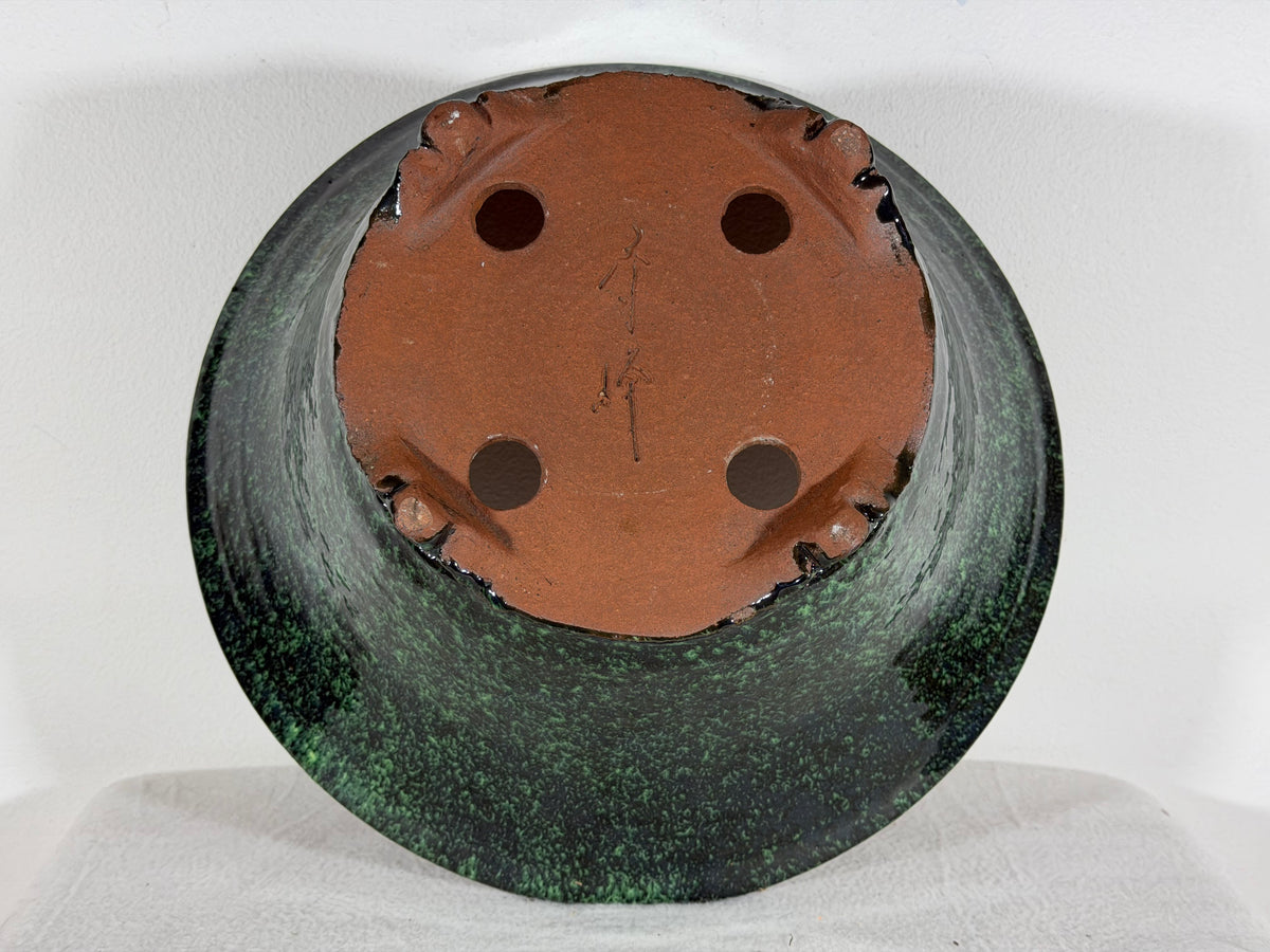 New Japanese Tokoname Glazed Round Bonsai Pot Syuhou Yoshimura - 12.75” By 5.75”