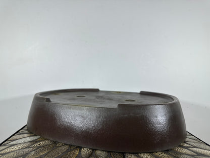 Preowned Japanese Tokoname Unglazed Oval Bonsai Pot Yamaaki - 16.75” By 13.25”