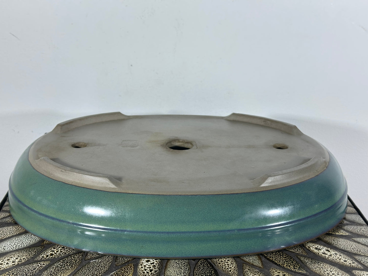 Preowned Japanese Tokoname Shallow Oval Bonsai Pot with Stamp - 15.5” By 12”