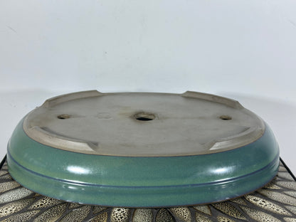 Preowned Japanese Tokoname Shallow Oval Bonsai Pot with Stamp - 15.5” By 12”