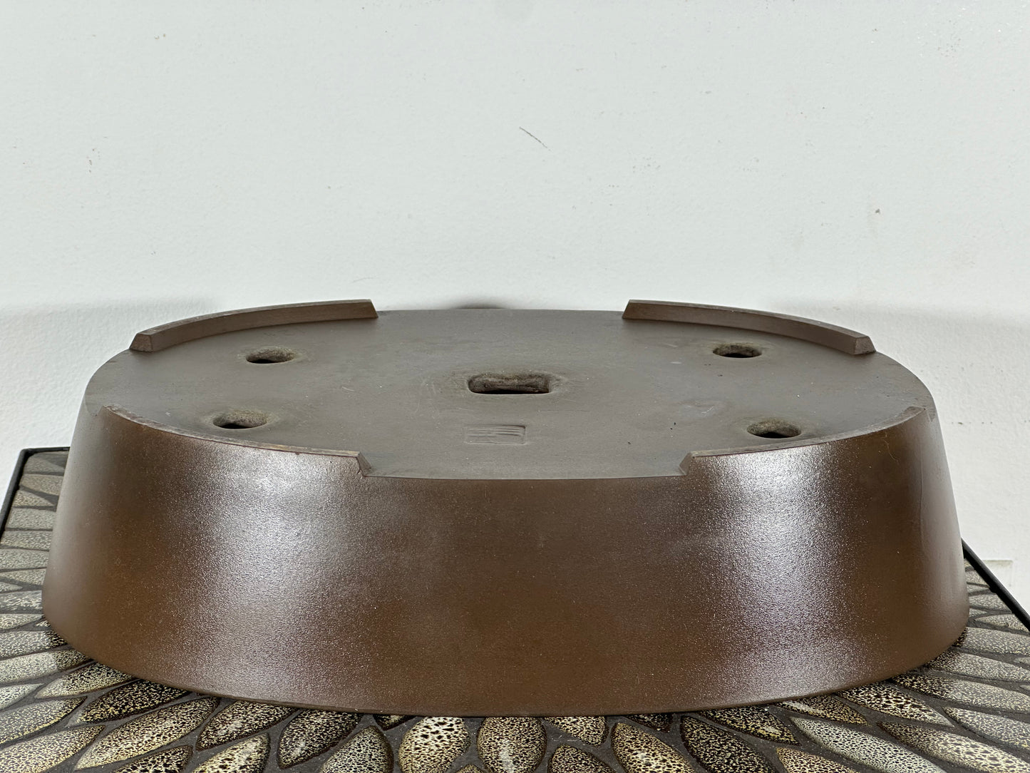 Preowned Japanese Tokoname Unglazed Oval Bonsai Pot Sankyu - 14 3/8” By 11”