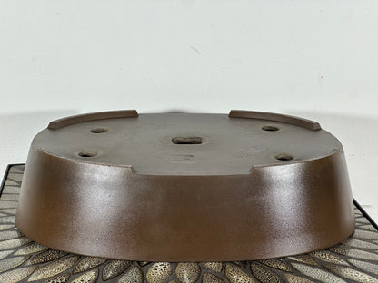 Preowned Japanese Tokoname Unglazed Oval Bonsai Pot Sankyu - 14 3/8” By 11”