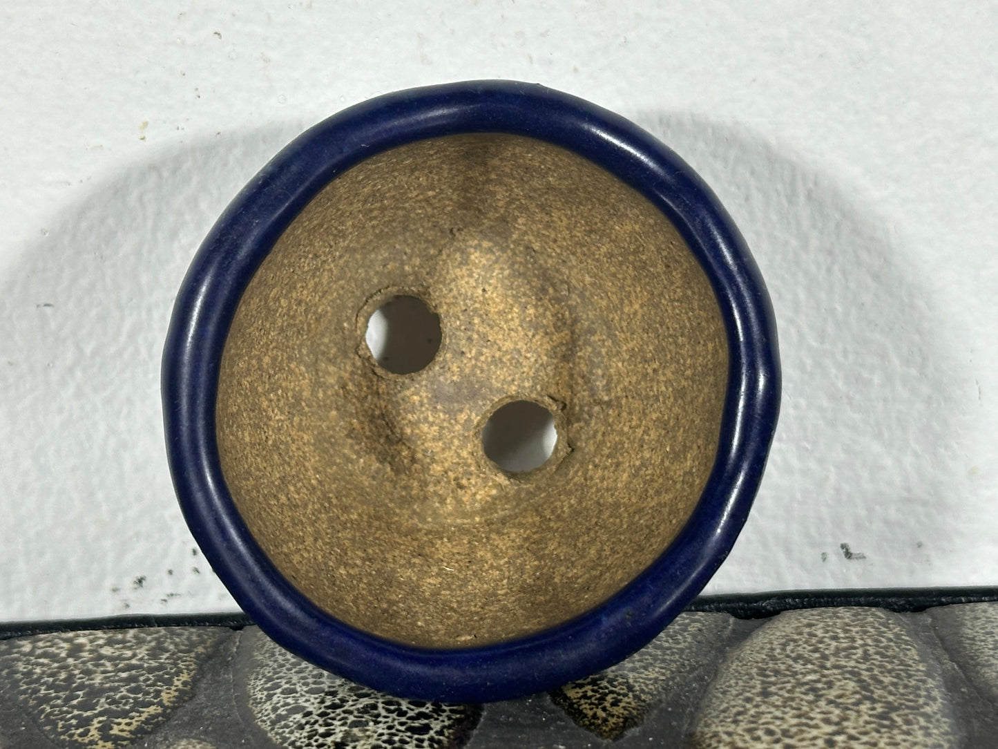 Preowned Japanese Tokoname Glazed Round Bonsai Pot Roman - 2 1/8” By 1.25”