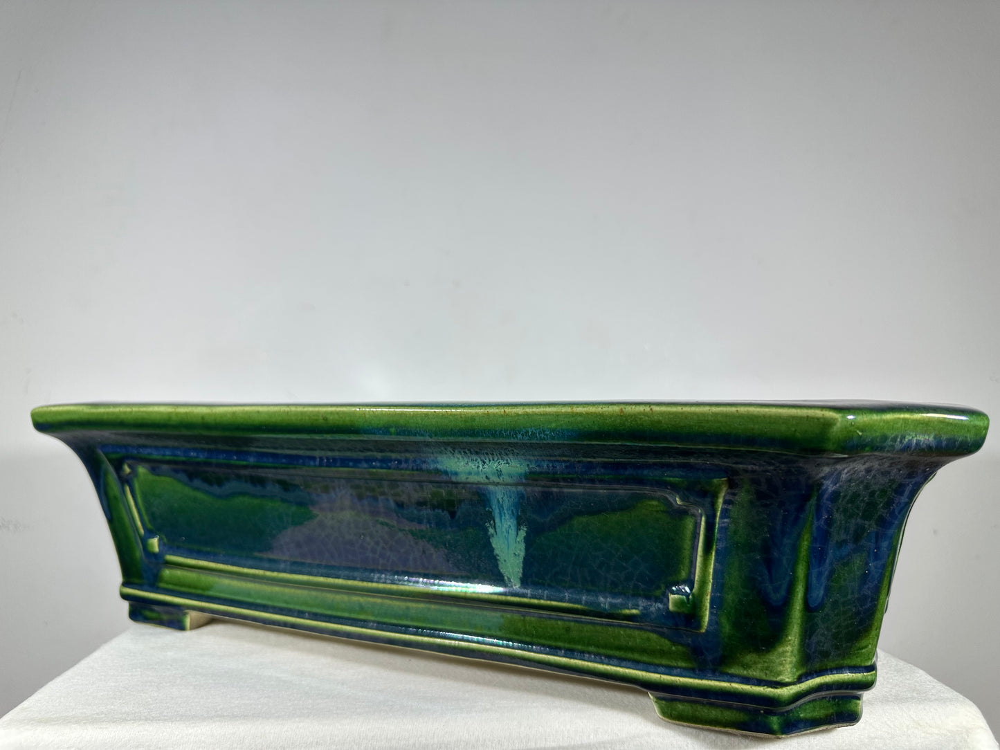New Japanese Tokoname Glazed Rectangular Bonsai Pot Mazan Terahata - 20.25” By 17”