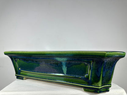 New Japanese Tokoname Glazed Rectangular Bonsai Pot Mazan Terahata - 20.25” By 17”