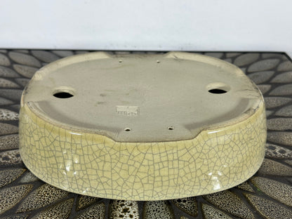 Preowned Japanese Tokoname Glazed Oval Bonsai Pot Mazan Terahata - 8.75” By 7”