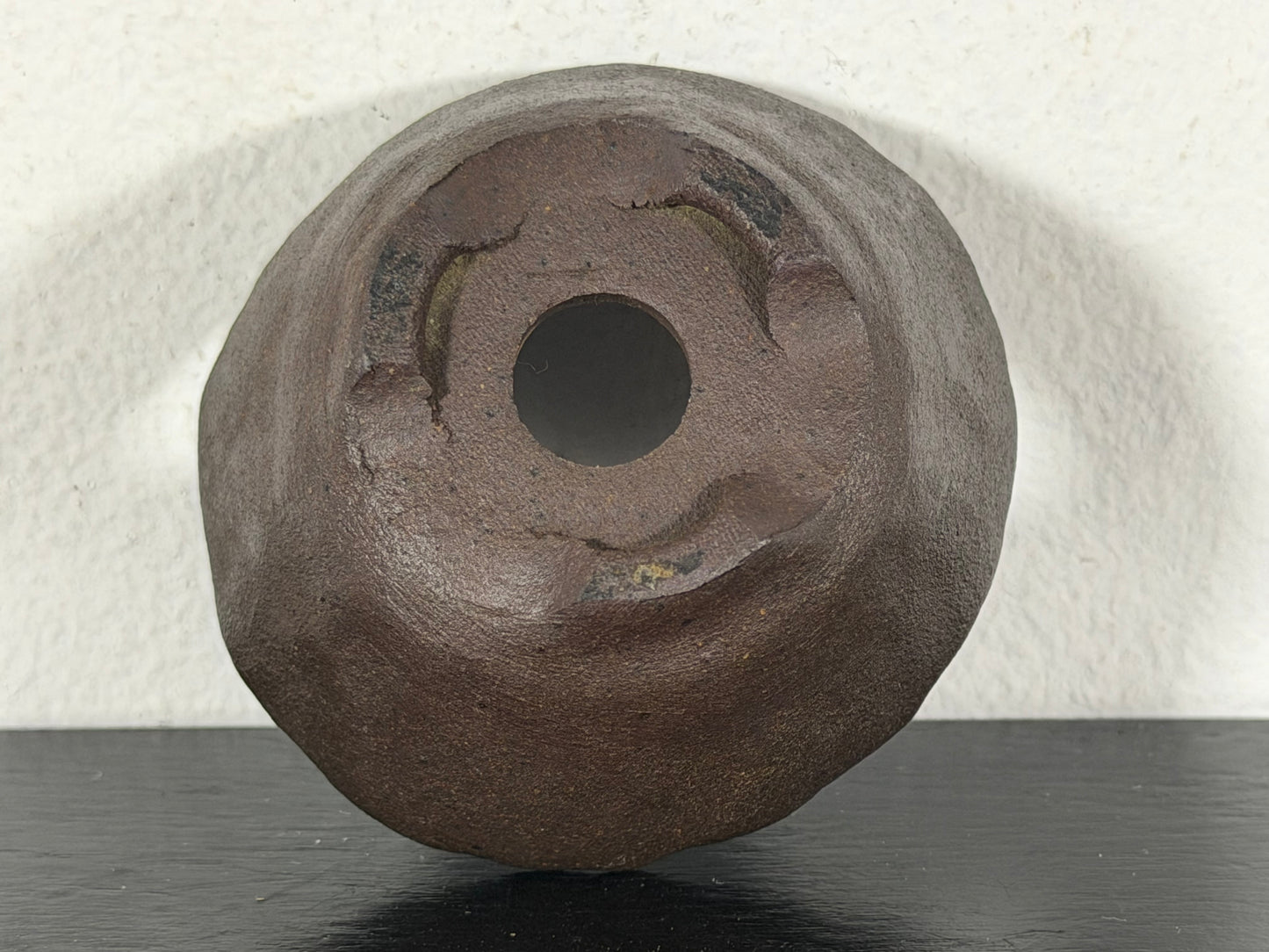 Preowned Japanese Tokoname Unglazed Round Bonsai Pot With Stamp - 2.25” By 1 1/8”