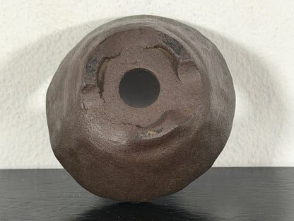 Preowned Japanese Tokoname Unglazed Round Bonsai Pot With Stamp - 2.25” By 1 1/8”
