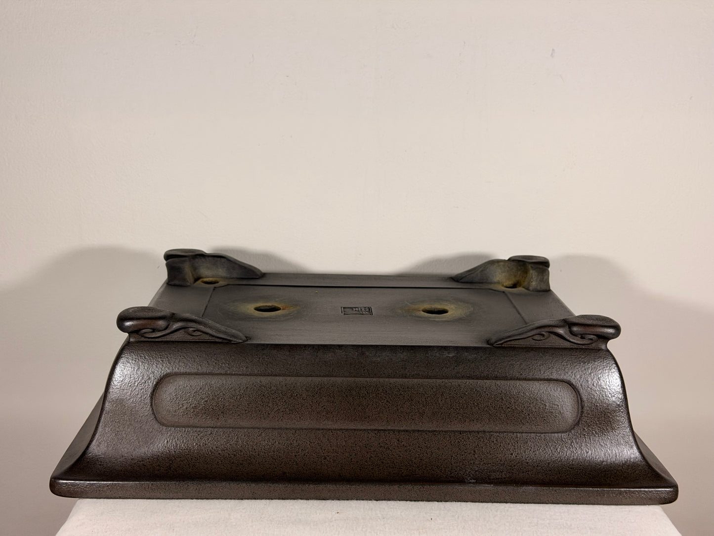 Preowned Japanese Tokoname Unglazed Rectangular Bonsai Pot Eiraku - 18” By 13.5”