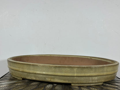Preowned Japanese Tokoname Glazed Oval Bonsai Pot Yamafusa - 16” By 12.25”