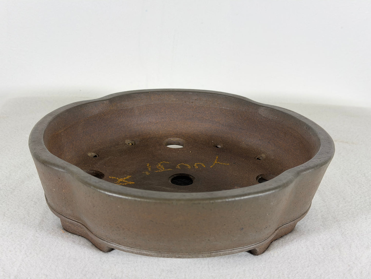 Preowned Japanese Tokoname Unglazed Mokko Shape Bonsai Pot Yuuji Nakano - 8.5” By 2 1/8”