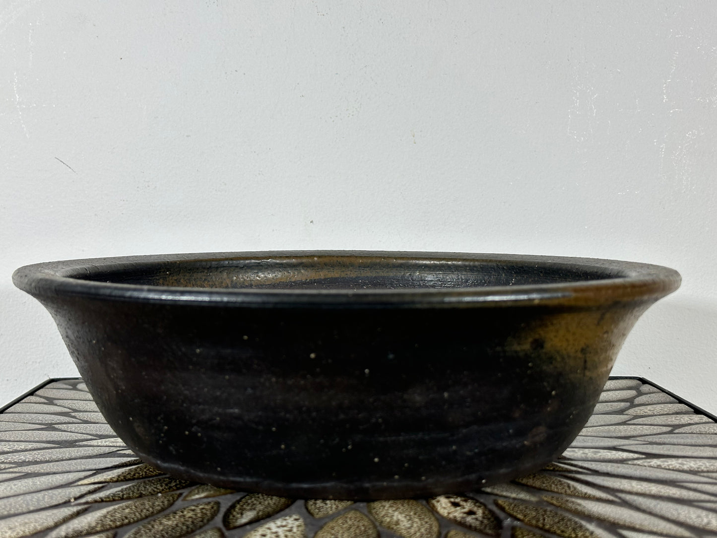 Preowned Japanese Tokoname Unglazed Round Bonsai Pot with Stamp - 12.25” By 3.5”