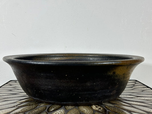 Preowned Japanese Tokoname Unglazed Round Bonsai Pot with Stamp - 12.25” By 3.5”