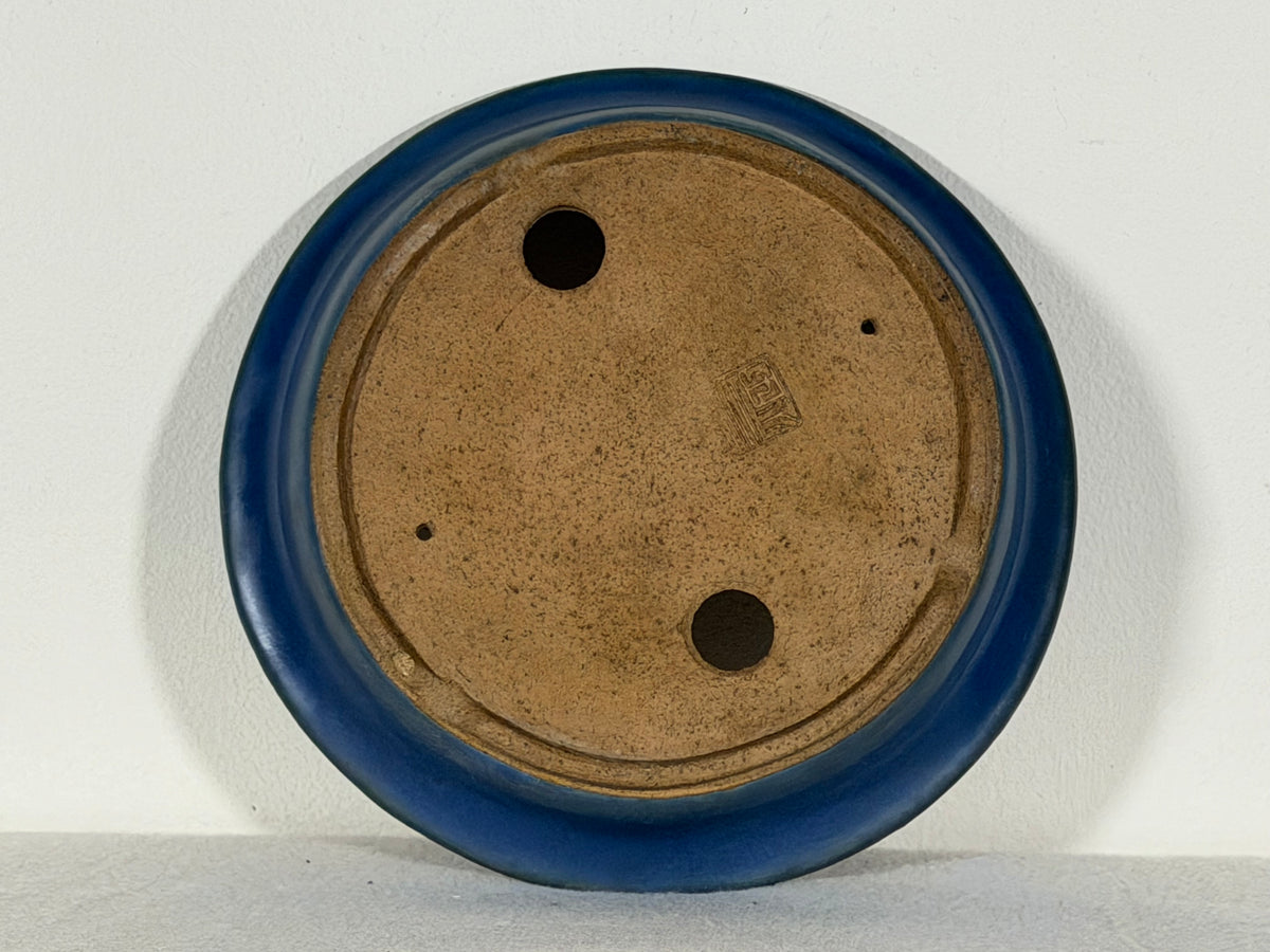 Preowned Japanese Tokoname Glazed Shallow Round Bonsai Pot Mazan Terahata - 8.25” By 1.75”