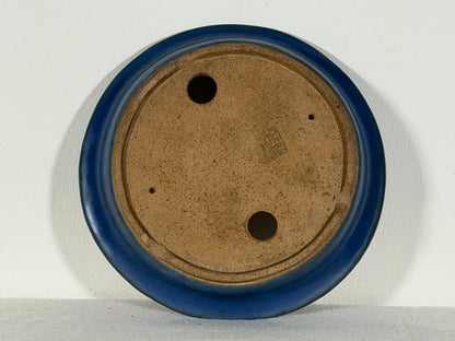 Preowned Japanese Tokoname Glazed Shallow Round Bonsai Pot Mazan Terahata - 8.25” By 1.75”