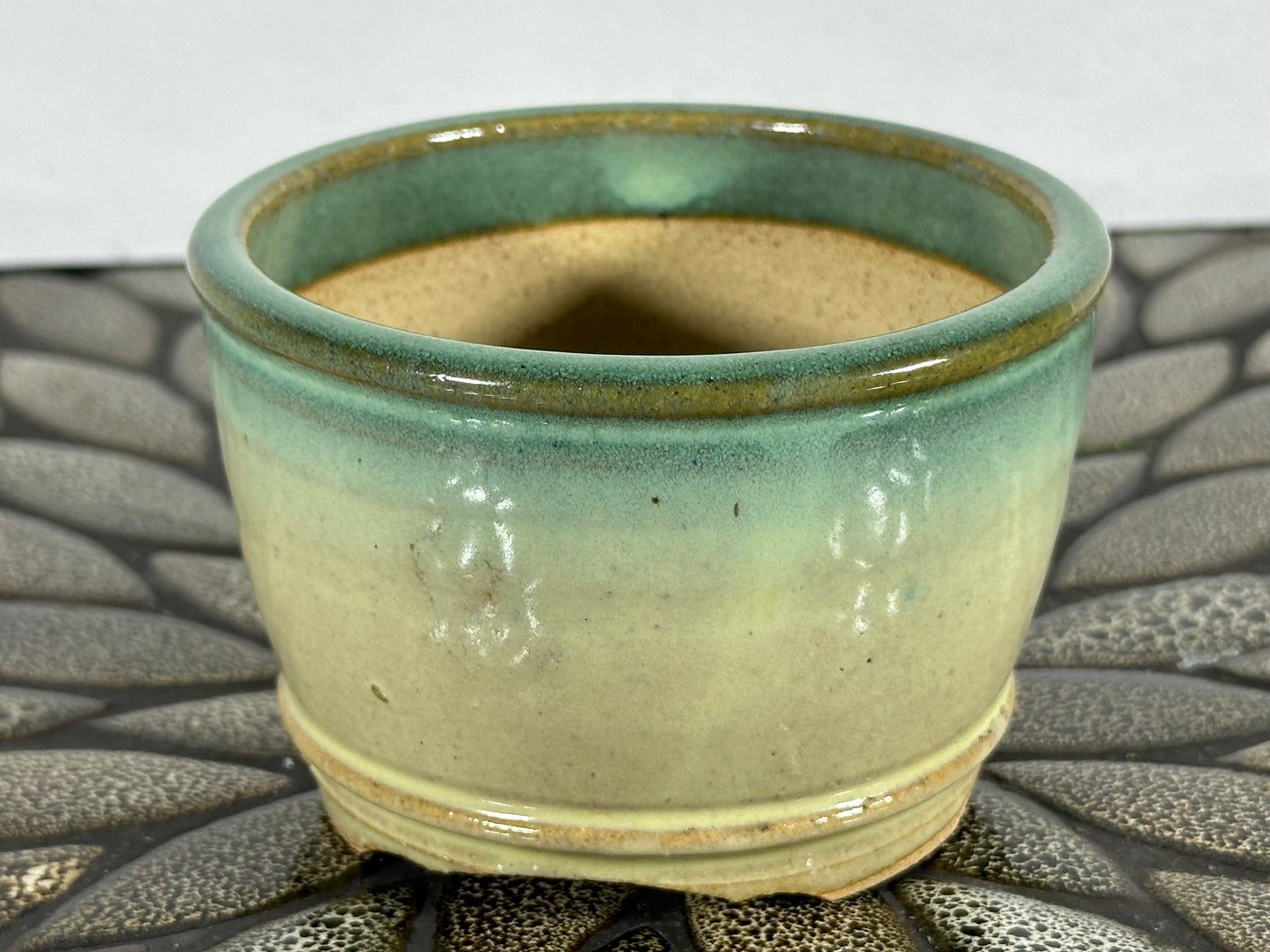 New Japanese Tokoname Round Glazed Bonsai Pot Katu - 4 1/8” By 2.75”