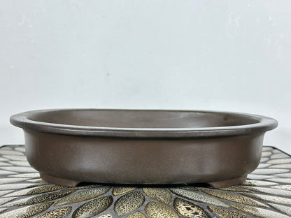 Preowned Japanese Tokoname Unglazed Oval Bonsai Pot Kaiyou - 11” By 8.75”