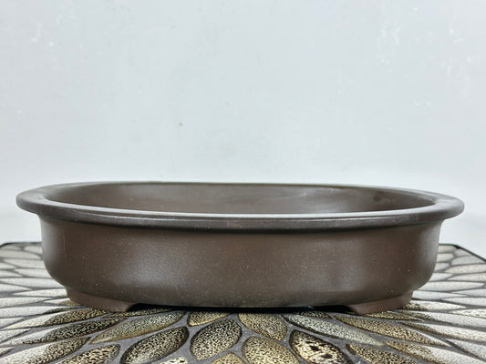 Preowned Japanese Tokoname Unglazed Oval Bonsai Pot Kaiyou - 11” By 8.75”