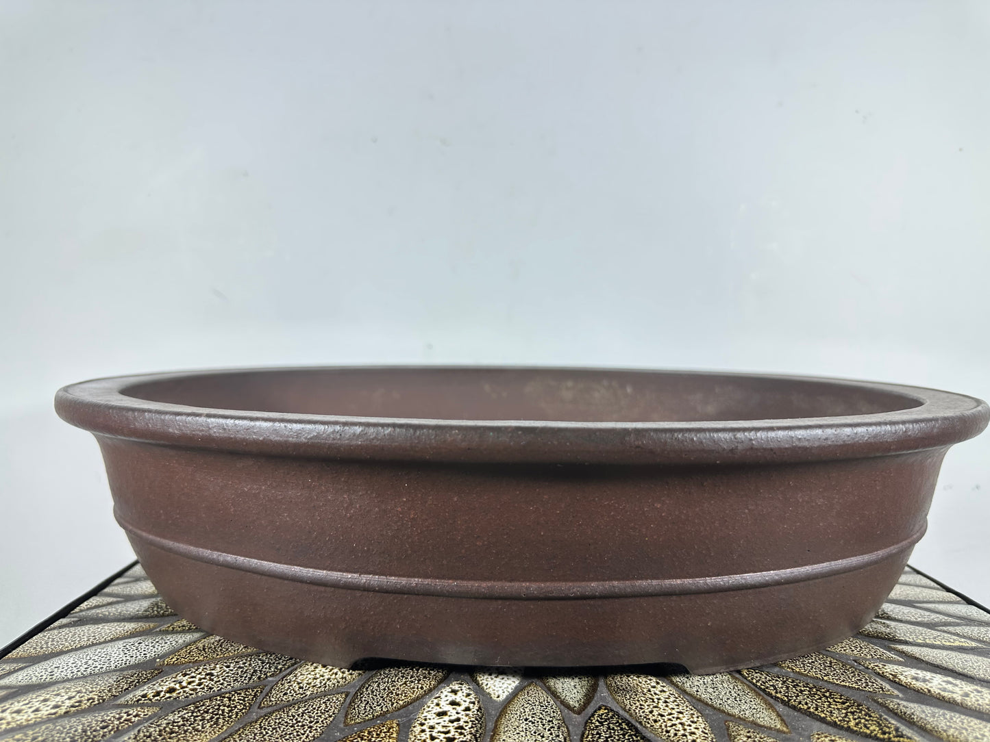 Preowned Japanese Tokoname Unglazed Oval Bonsai Pot Yamaaki - 17” By 14”