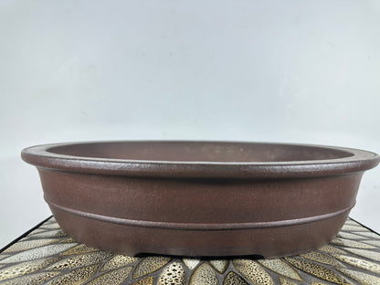 Preowned Japanese Tokoname Unglazed Oval Bonsai Pot Yamaaki - 17” By 14”