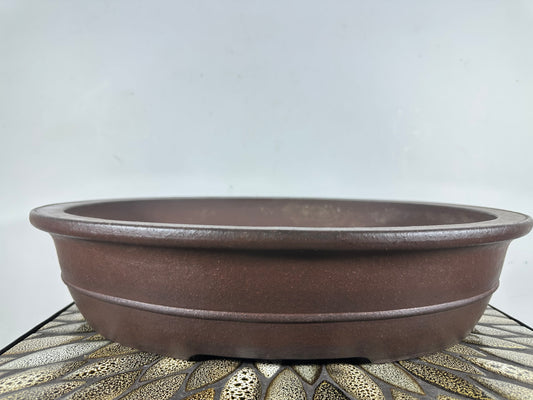 Preowned Japanese Tokoname Unglazed Oval Bonsai Pot Yamaaki - 17” By 14”