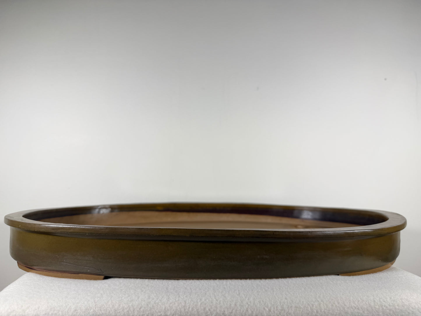 Preowned Japanese Tokoname Glazed Shallow Oval Bonsai Pot Hisyoku - 22” By 14.5”