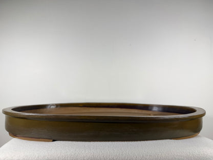 Preowned Japanese Tokoname Glazed Shallow Oval Bonsai Pot Hisyoku - 22” By 14.5”