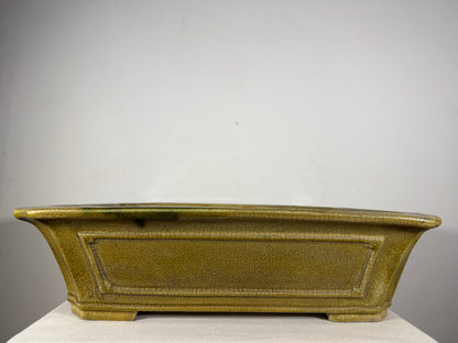 New Japanese Tokoname Glazed Rectangular Bonsai Pot Mazan Terahata - 19” By 15.5”