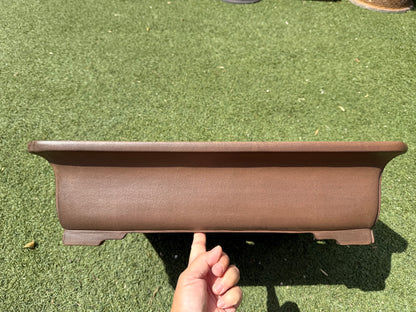 Preowned Japanese Tokoname Unglazed Rectangular Bonsai Pot Gyouzan Nakano - 21.75” By 17.5”