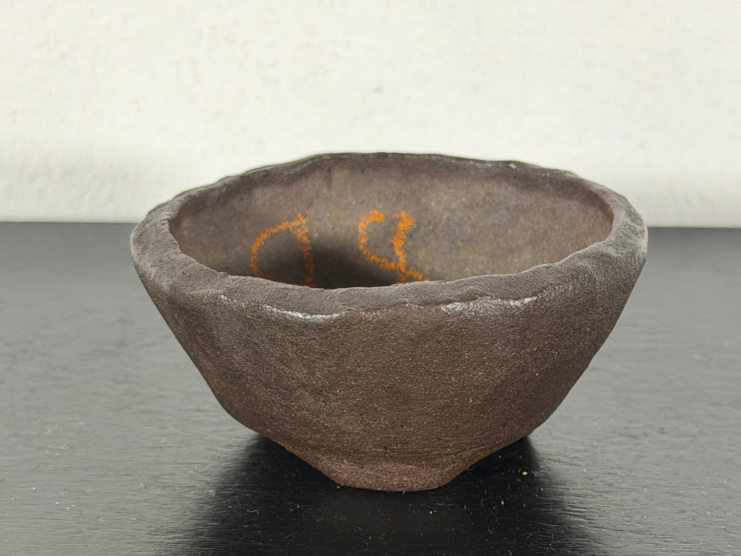 Preowned Japanese Tokoname Unglazed Round Bonsai Pot With Stamp - 2.25” By 1 1/8”