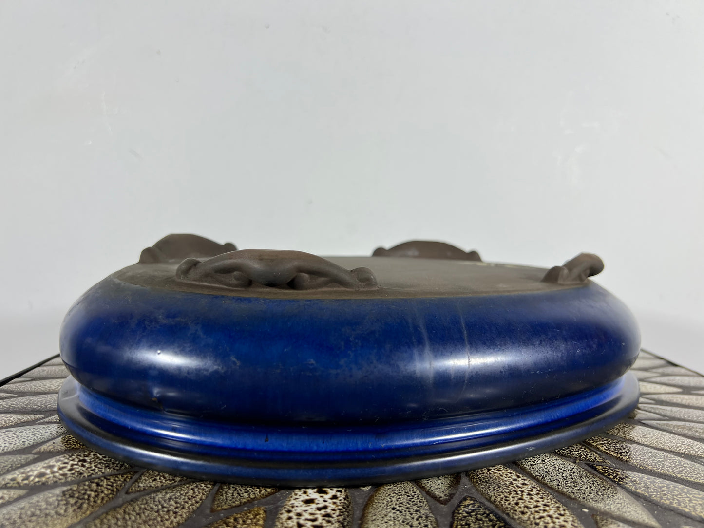 Preowned Japanese Tokoname Bag Style Bonsai Pot with Patina - 12.5” By 9.25”