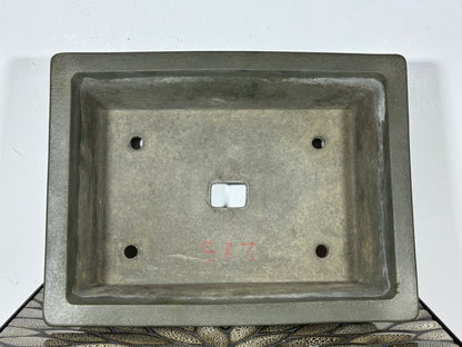 Preowned Vintage Japanese Tokoname Unglazed Rectangular Bonsai Pot Yamakou - 13 3/8” By 10.25”