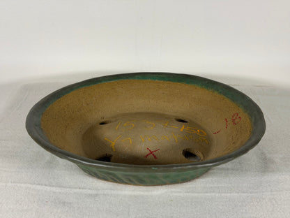 Preowned Japanese Tokoname Glazed Nanban Style Bonsai Pot Yamafusa - 9.75” By 1.75”