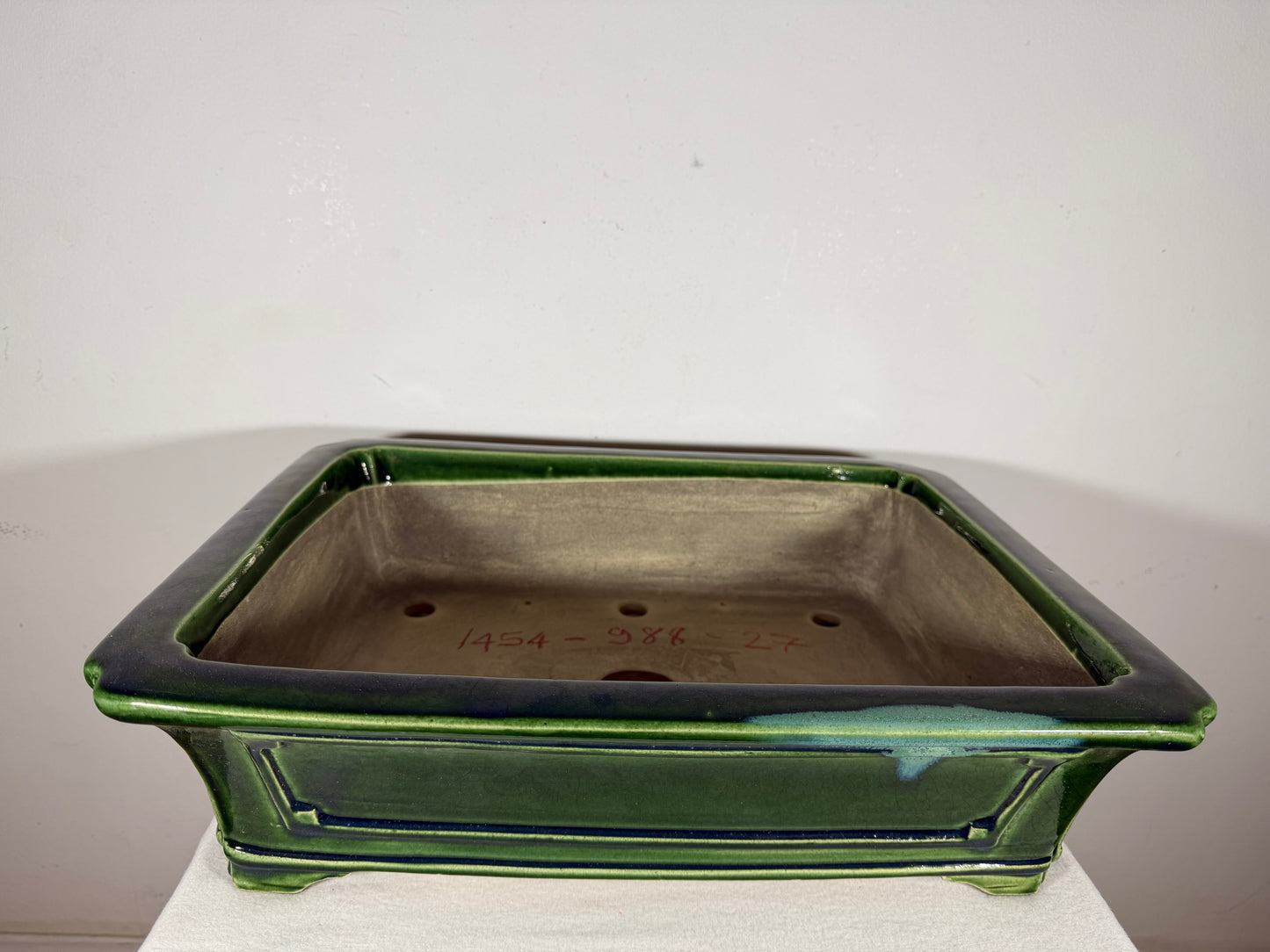 New Japanese Tokoname Glazed Rectangular Bonsai Pot Mazan Terahata - 18” By 14.25”