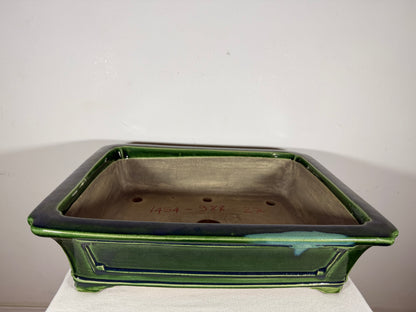 New Japanese Tokoname Glazed Rectangular Bonsai Pot Mazan Terahata - 18” By 14.25”