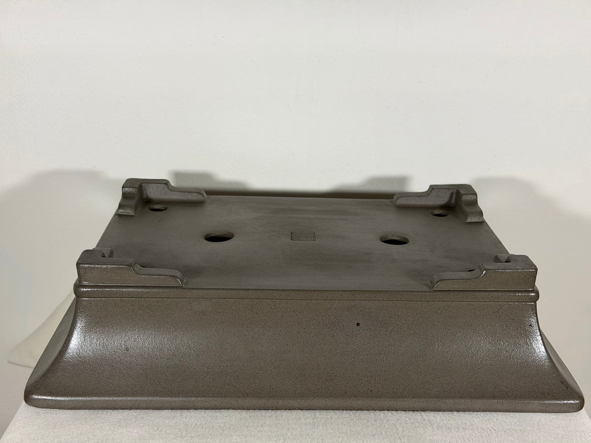 Preowned Japanese Tokoname Unglazed Rectangular Bonsai Pot Gyouzan Nakano - 16.5” x 12” x 4”