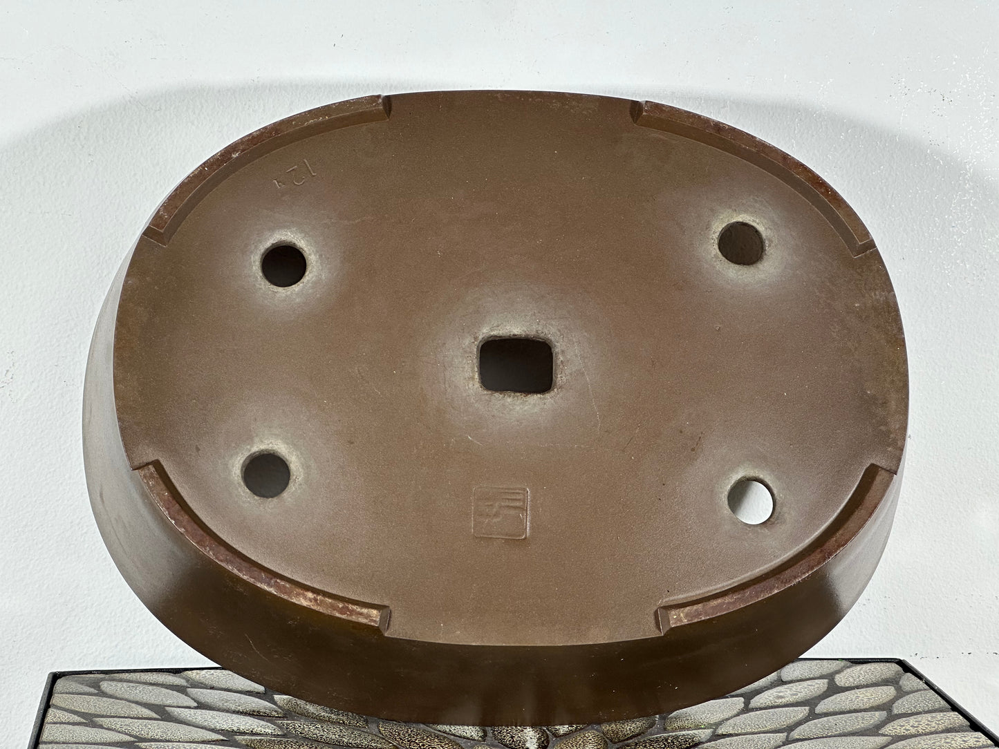 Preowned Japanese Tokoname Unglazed Oval Bonsai Pot Sankyu - 14 3/8” By 11”