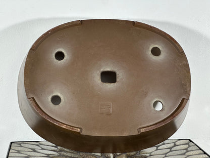Preowned Japanese Tokoname Unglazed Oval Bonsai Pot Sankyu - 14 3/8” By 11”