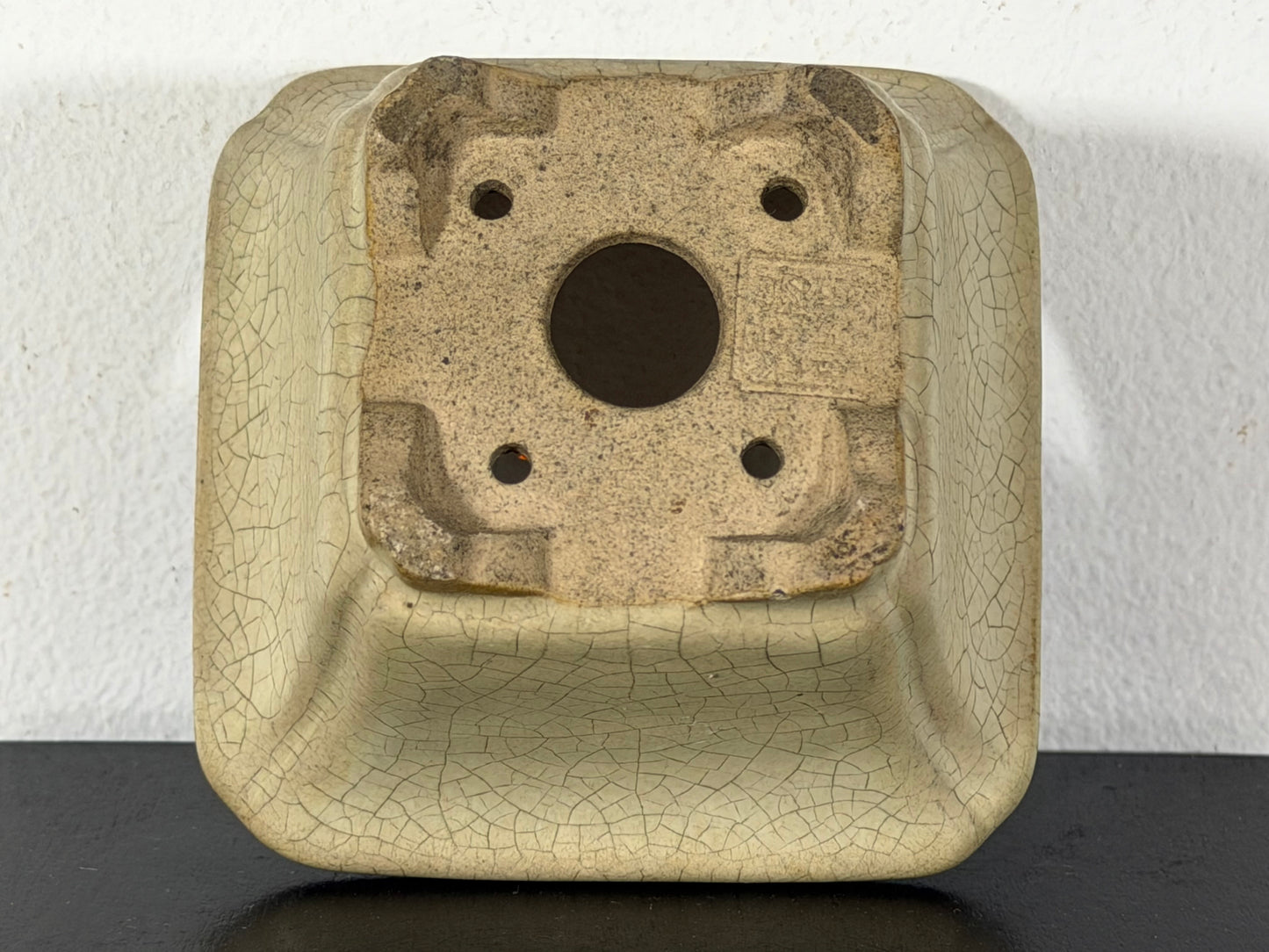 Preowned Japanese Tokoname Glazed Cascade Bonsai Pot with Stamp - 3.75”  By 2.25”