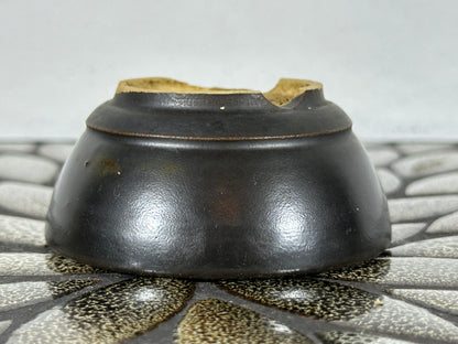 Preowned Japanese Tokoname Glazed Round Bonsai Pot with Stamps - 3.25” By 1 3/8”