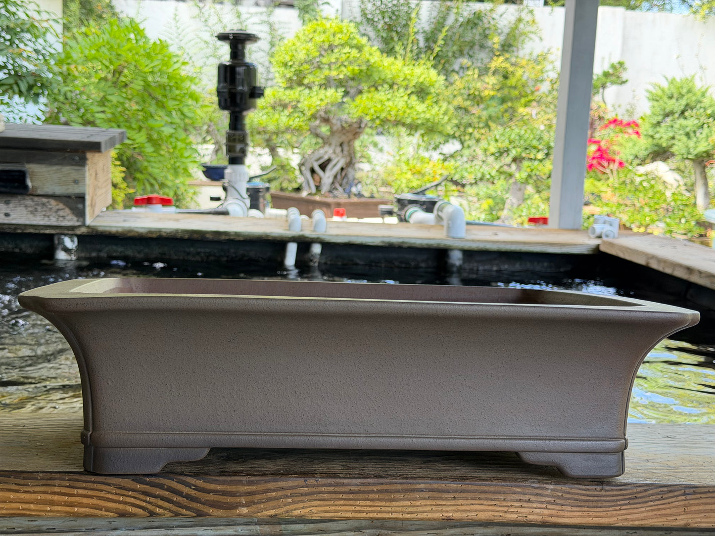 Preowned Japanese Tokoname Unglazed Rectangular Bonsai Pot Gyouzan Nakano - 22.25” By 16.75”