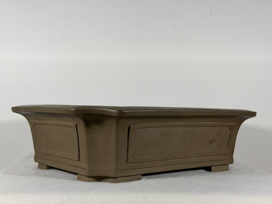 Preowned Japanese Tokoname Unglazed Rectangular Bonsai Pot Yuuji Nakano - 14.25” By 11.5”
