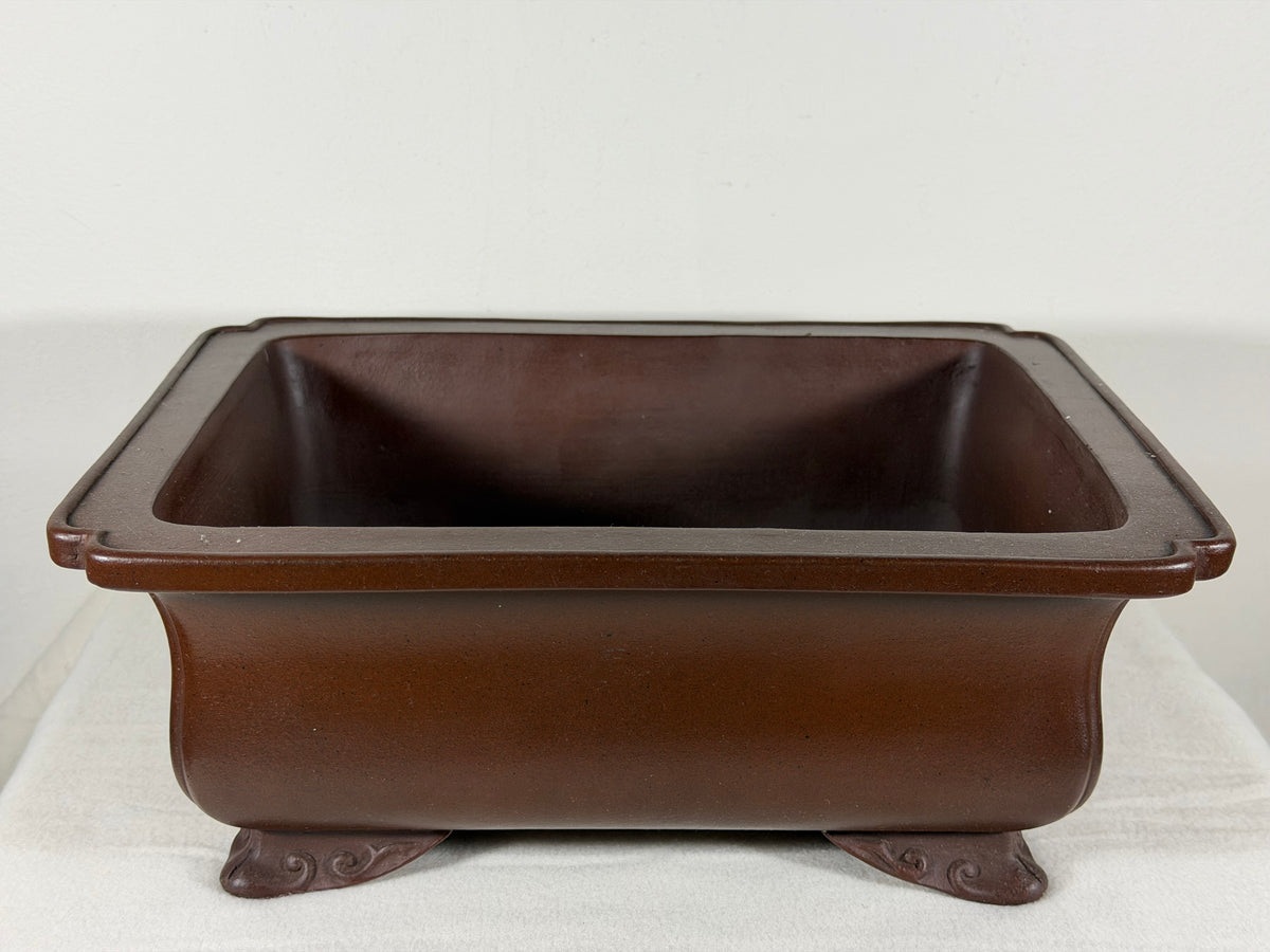 Preowned Japanese Tokoname Unglazed Rectangular Bonsai Pot Yamaaki - 12.5” By 9.75”