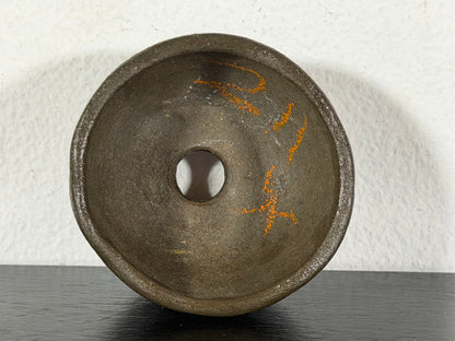 Preowned Japanese Tokoname Unglazed Round Bonsai Pot With Stamp - 2” By 1 1/8”