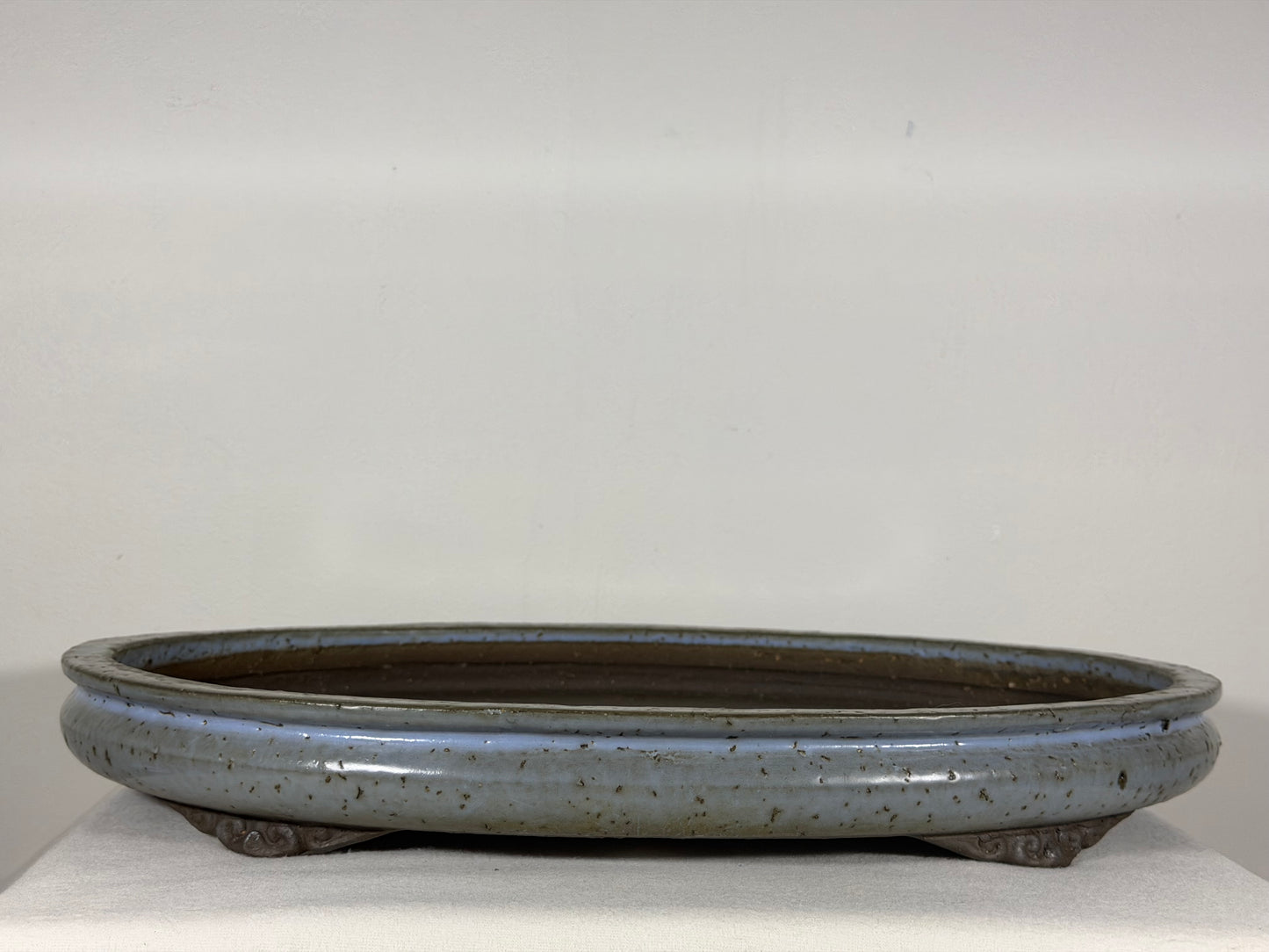 Preowned Japanese Tokoname Glazed Shallow Bag Style Bonsai Pot - 18” By 13.25”