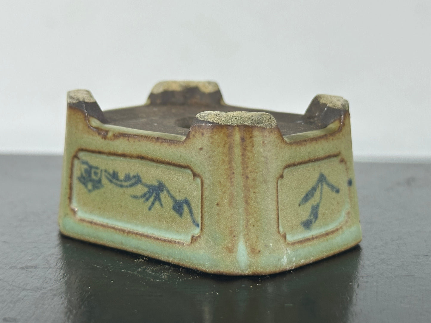 Preowned Japanese Tokoname Rectangular Bonsai Pot Tosui - 2.25” By 1.75”