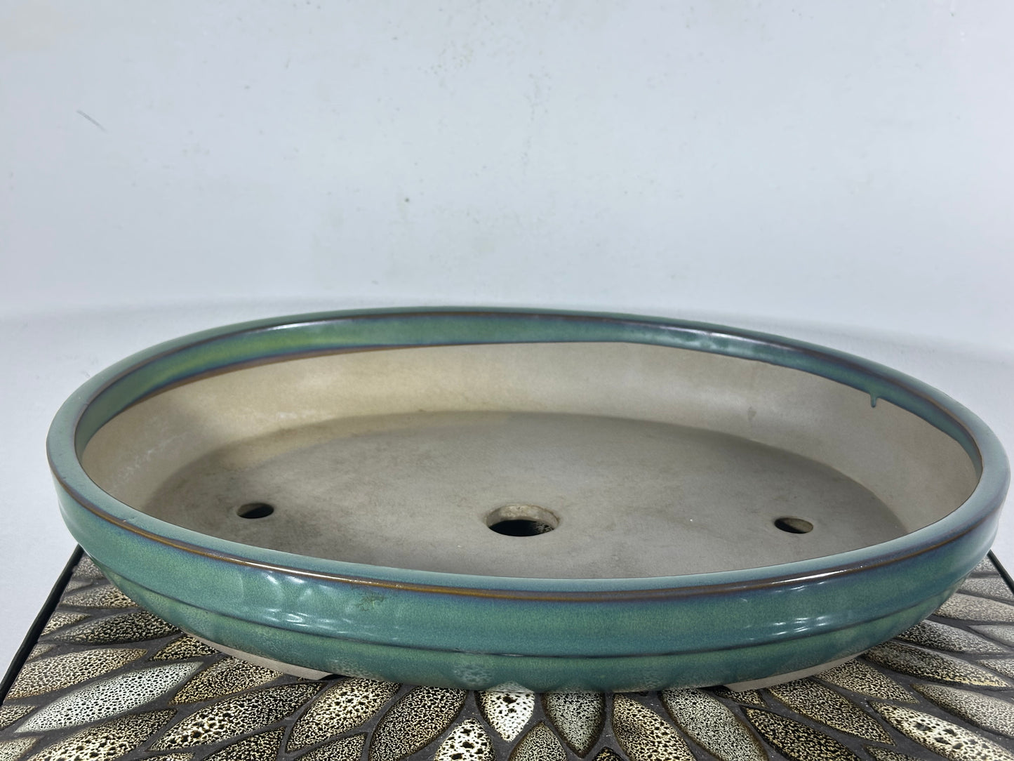 Preowned Japanese Tokoname Shallow Oval Bonsai Pot with Stamp - 15.5” By 12”