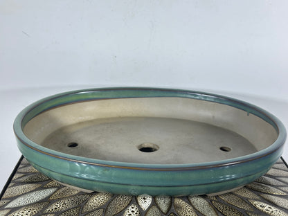 Preowned Japanese Tokoname Shallow Oval Bonsai Pot with Stamp - 15.5” By 12”