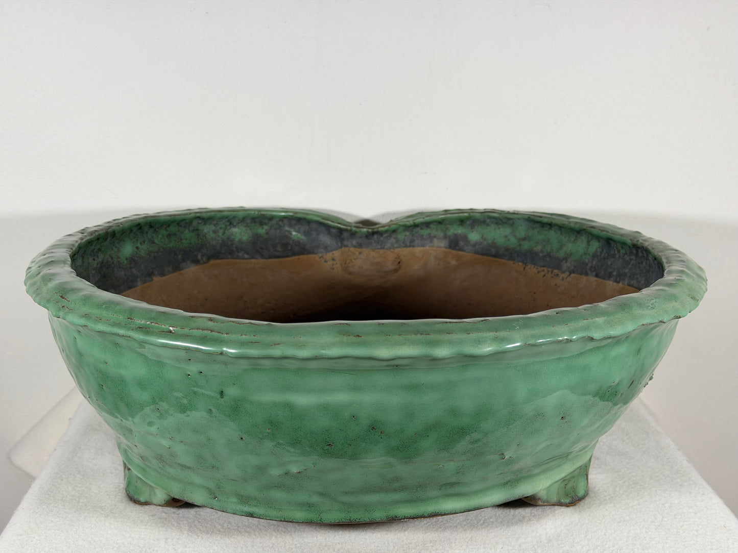 Preowned Japanese Tokoname Glazed Round High Quality Bonsai Pot Syuhou Yoshimura - 16.75” By 5.5”